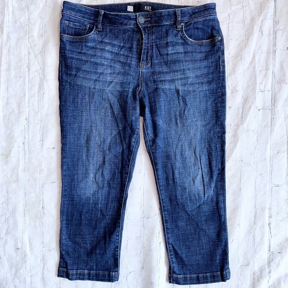 EUC Women’s Size 14 Kut From The Kloth Lauren Cropped Stretch Denim Blue Jeans - Picture 1 of 8